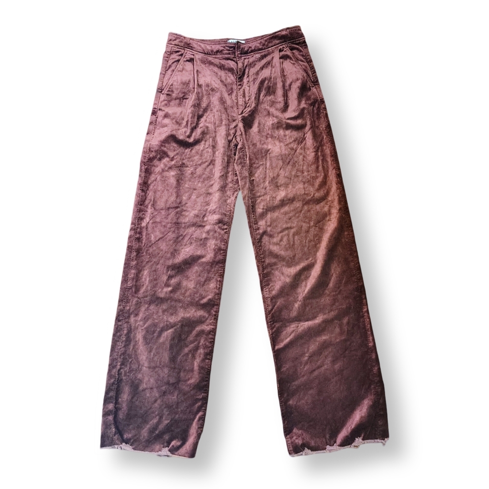 AGOLDE High Rise Wide Leg Velvet Pants Dark Brown Chocolate 27 Velour Baggy Pant